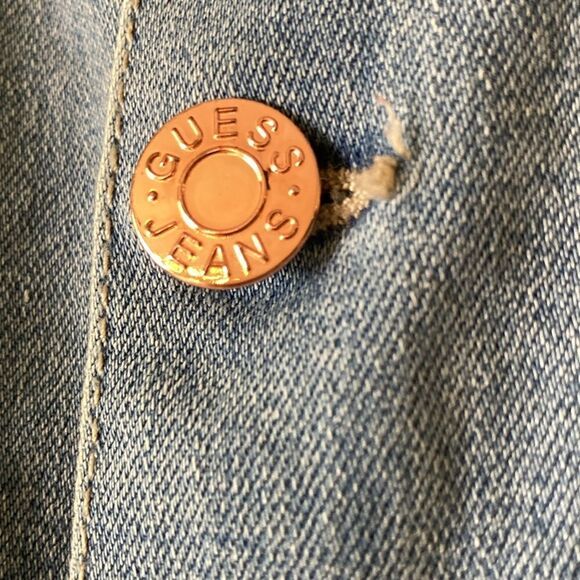 Guess Distressed Light Wash Rose Button Front Skinny Overalls Women’s 25 EUC - Picture 6 of 14